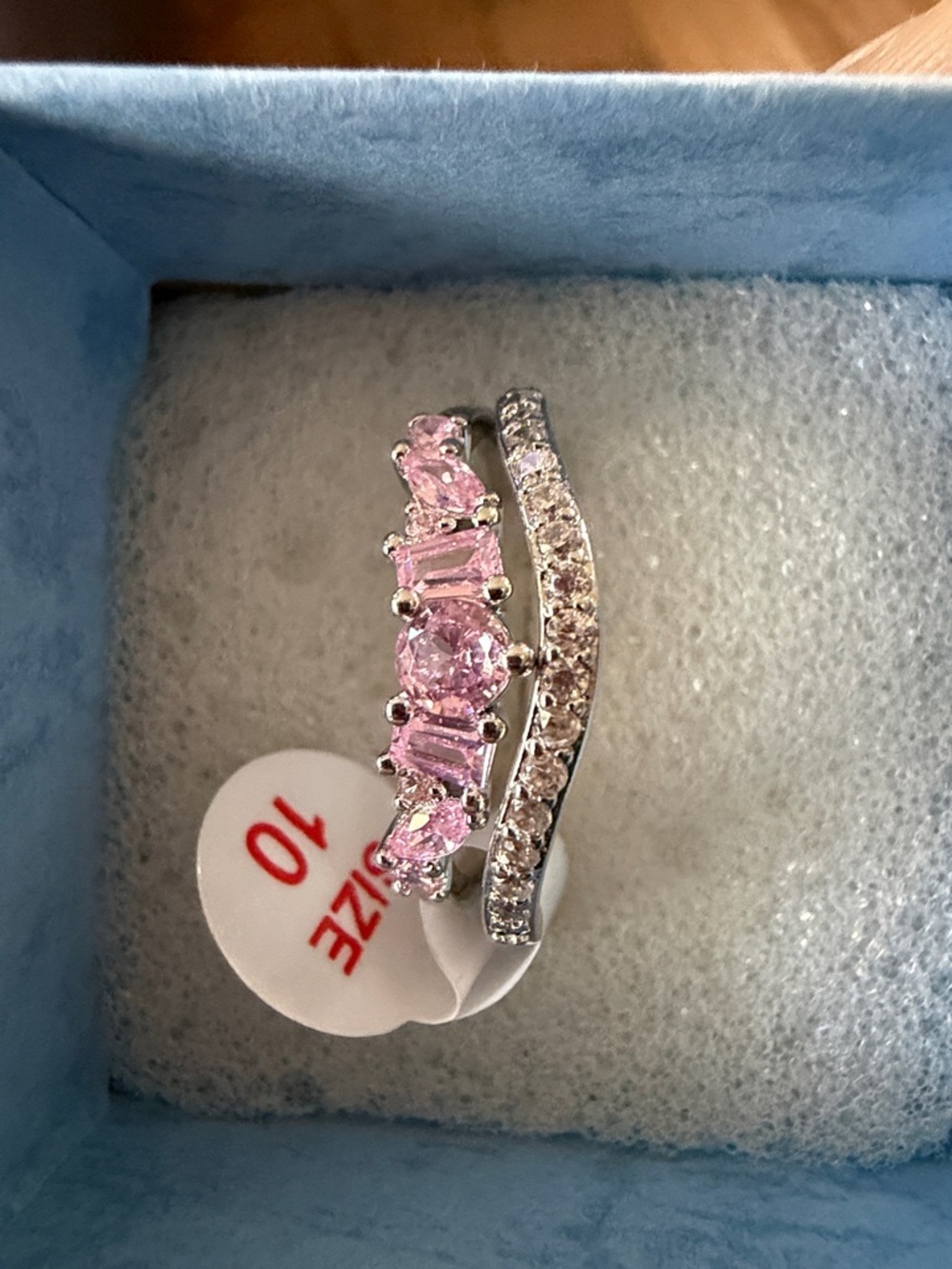 Waves of Sparkle Silver Ring with Rose Quartz Cubic Zirconia